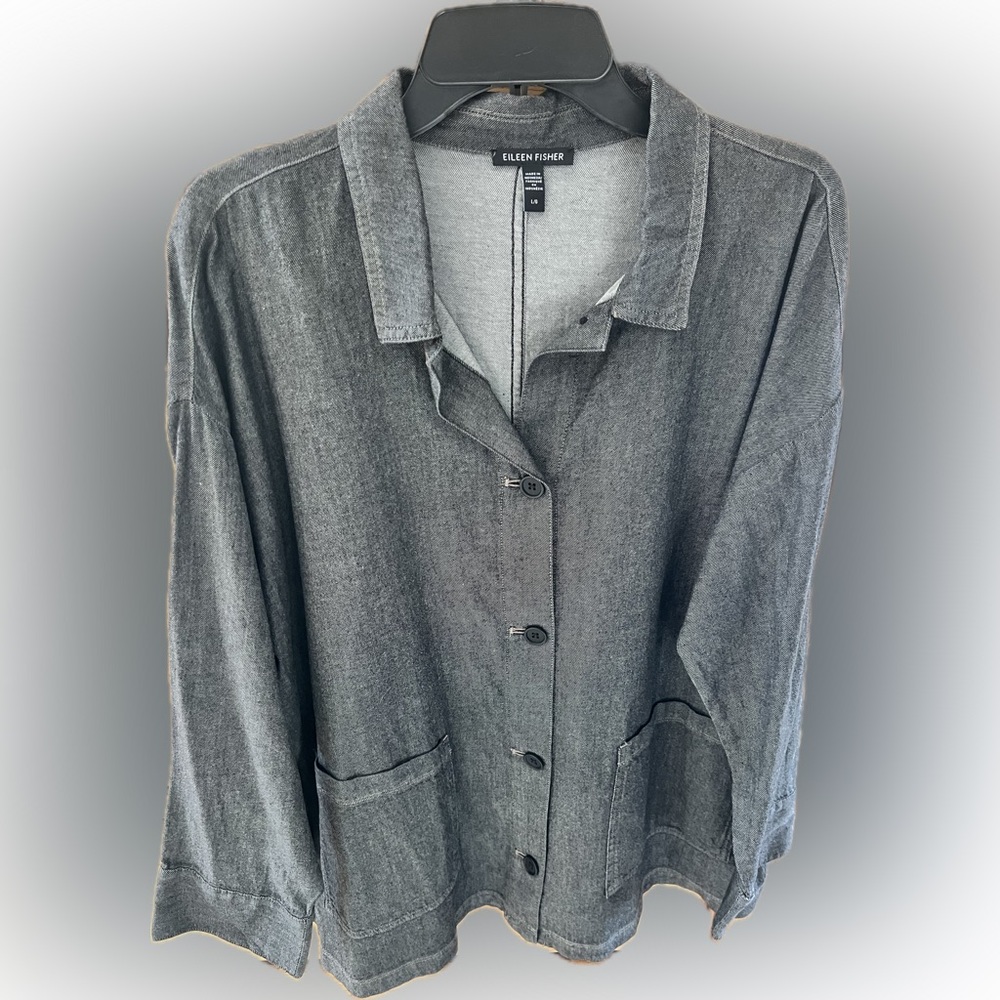 Eileen Fisher Women’s Charcoal Button-Up Lightweight Oversized Jacket
